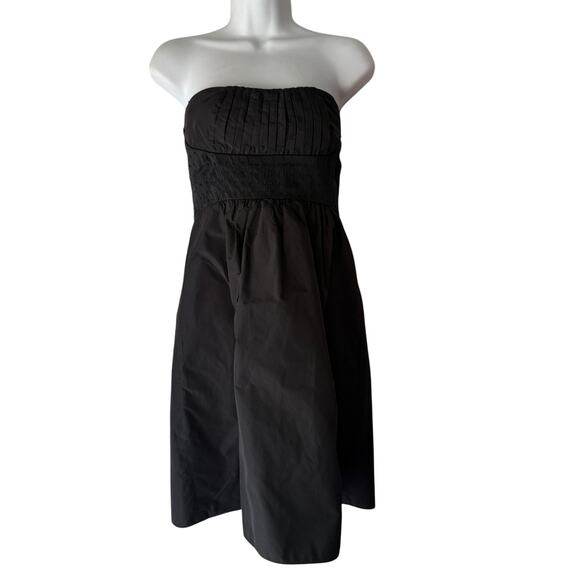 Y2K BCBGMAXAZRIA Strapless Black Dress S Pleated Beaded Waist Party Midi Silk - Picture 2 of 6